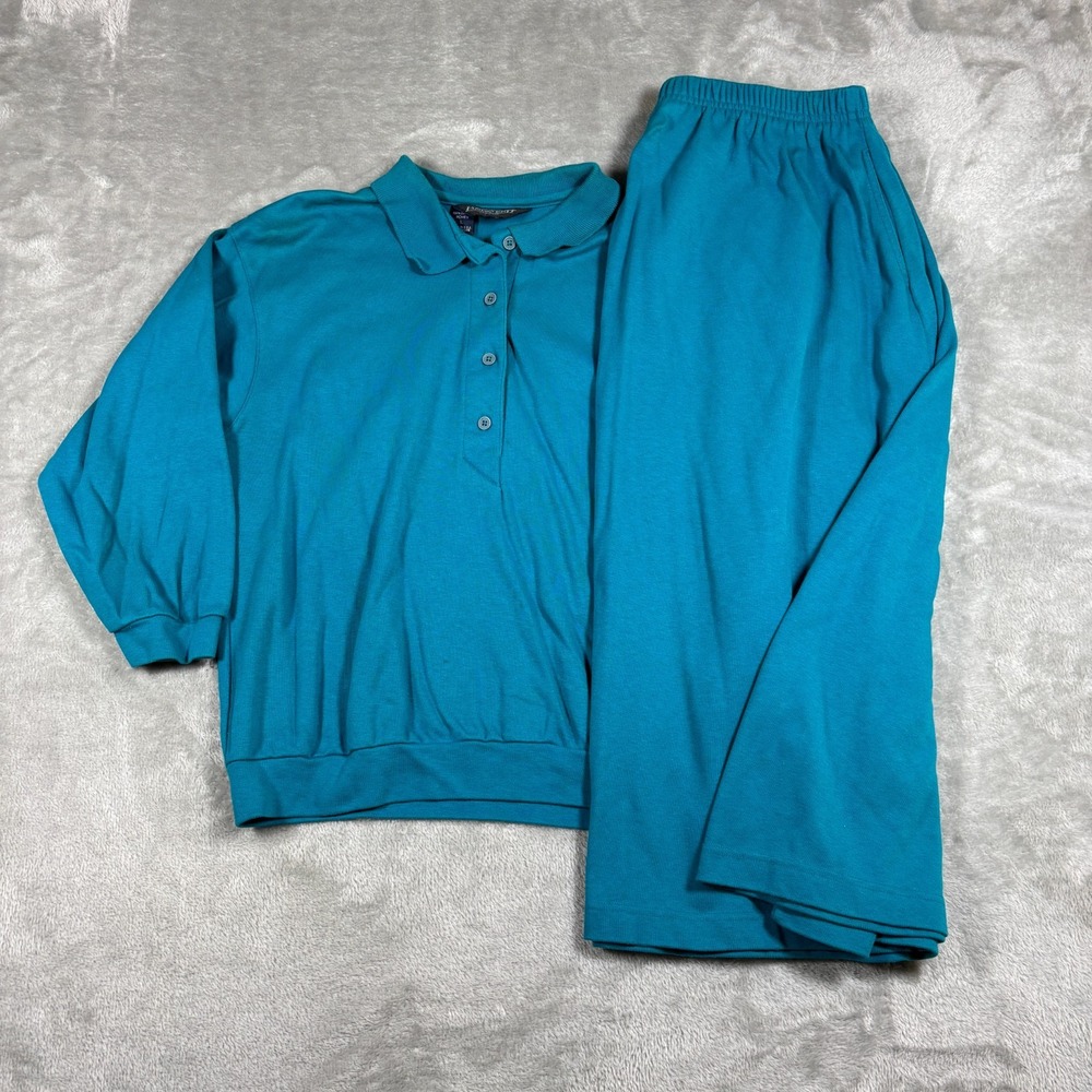 Vintage Lands End Polo Sweatshirt Skirt Set‎ Womens Large Green Made USA Cotton